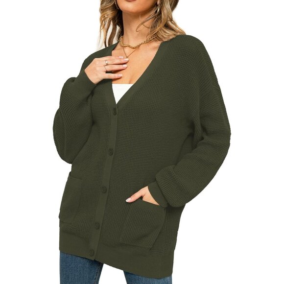 Women's Cotton Oversized Cardigan Pockets Button Fall Sweater - Picture 3 of 7